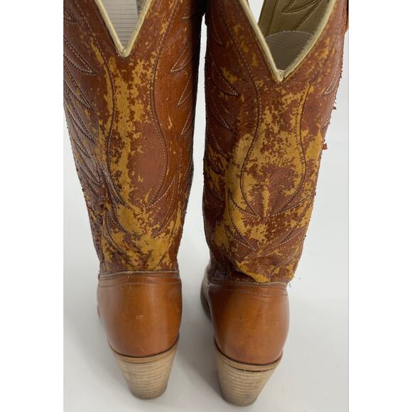 VTG Acme women 5M brown Western Cowboy heeled Leather round toe knee high Boots - Picture 7 of 10